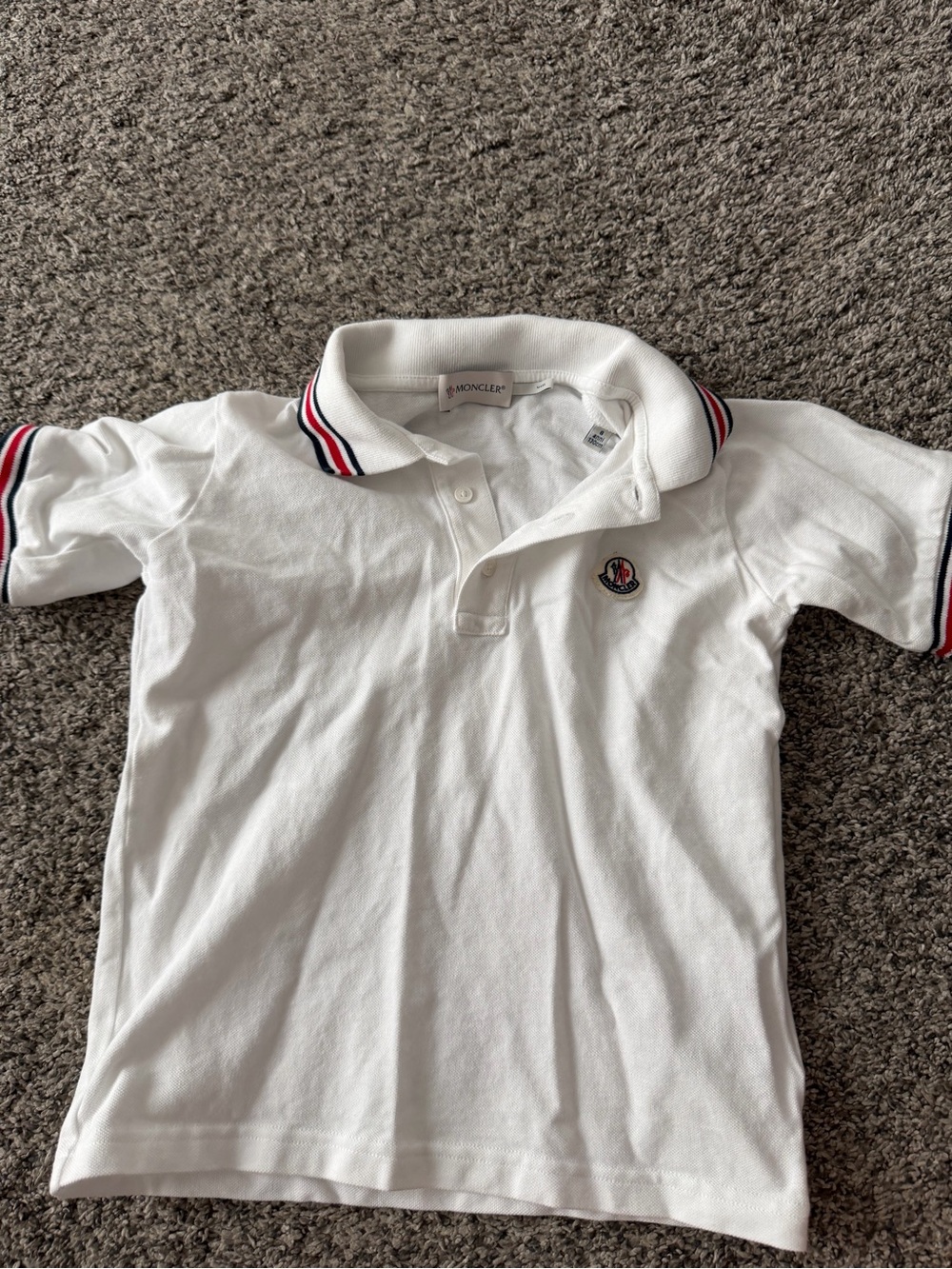 Moncler White Kids Polo with Red and Navy Trim